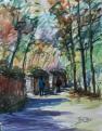 Promeneurs a Bouchemaine 65 x 50  ( Fusain Pastel Aquarelle )