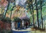 Promeneurs a Bouchemaine 65 x 50  ( Fusain Pastel Aquarelle )