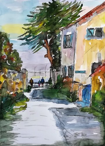 Le Vieil (Noirmoutier) Aquarelle et crayon feutre 63 x 46