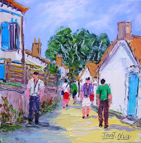 Promeneurs (le viel Noirmoutier) 30x30