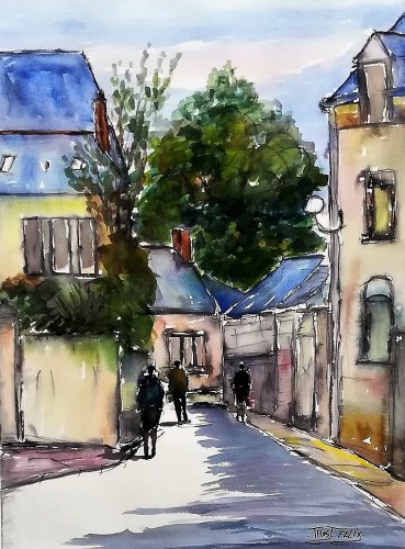 Prix aquarelle au concours en pleine air aux ponts de Cé ,le 10 mai 2018 Titre ..Rue au port des noues ( Les ponts de Cé ) 73 x 52