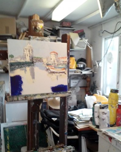 Peinture a l'atelier ...Tableau  La Rochelle  46 x 38